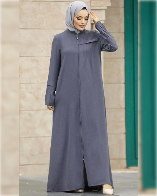 Casual -  Aerobin Abaya Dress in Light Gray Shade عباءة أنيقة من قماش الايروبين باللون الرمادي الفاتح الجميل