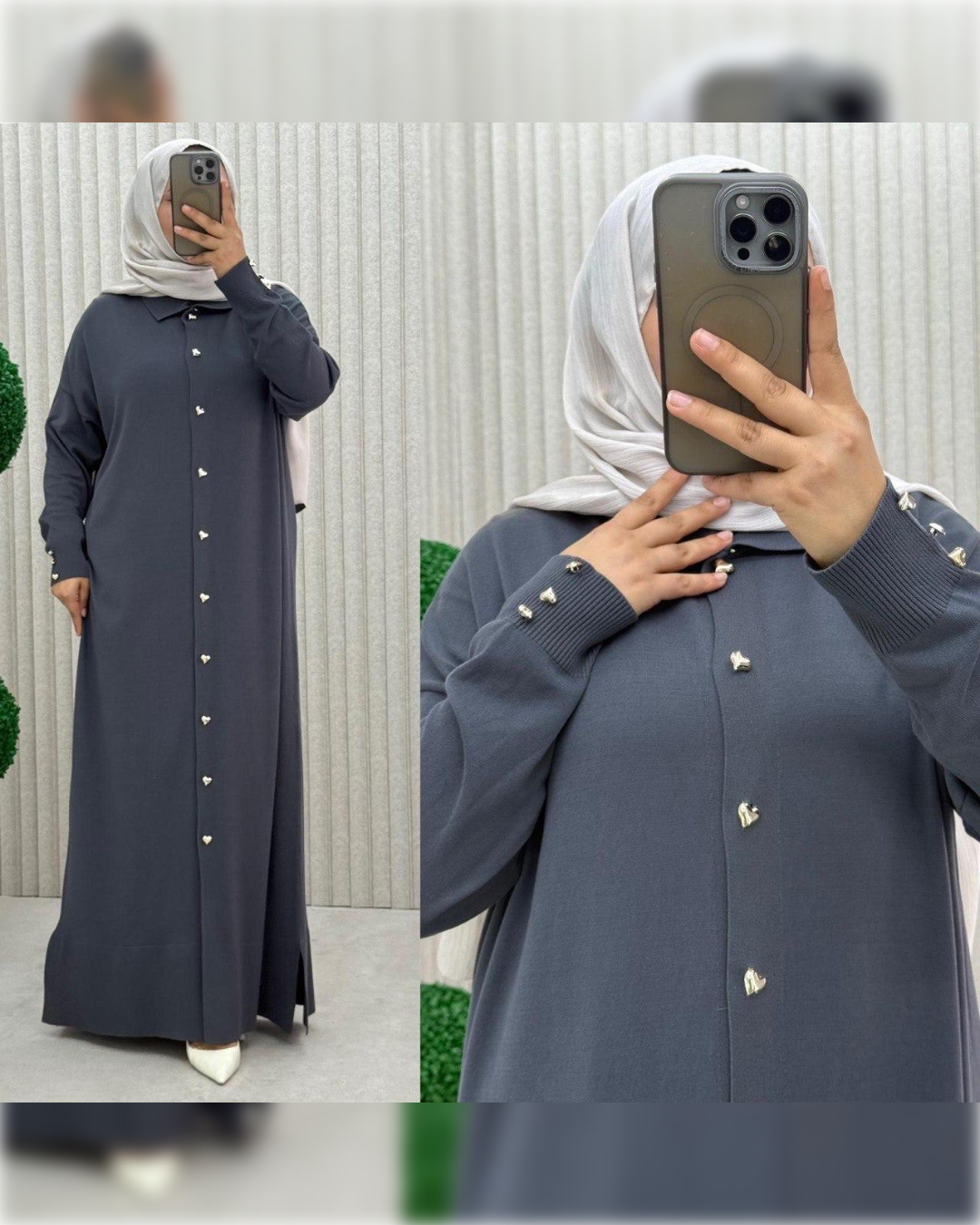 Buttoned Long Knit Dress / Cardigan in Dark Gray Shade فستان / كارديجان طويل بأزرار باللون الرمادي الجميل