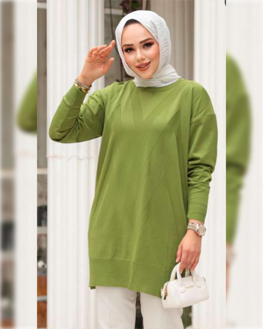 Cozy V-Shaped Textured Design Blouse in Light Green Shade,  بلوزة شتوية دافئة بتصميم جميل باللون الأخضر الفاتح الجميل
