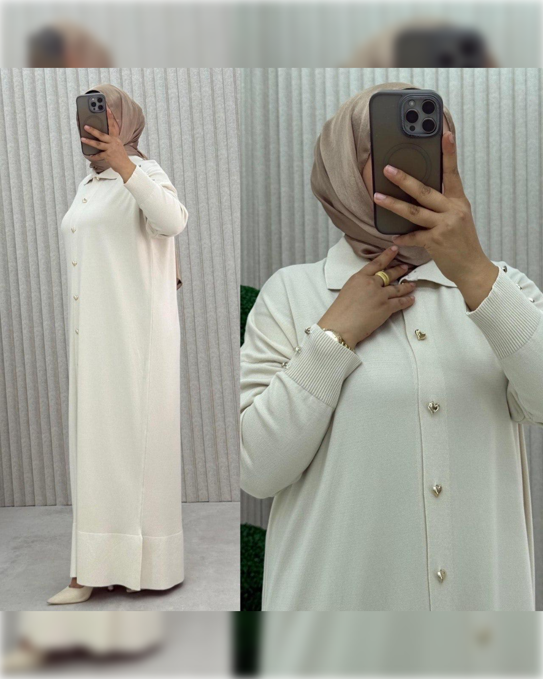 Buttoned Long Knit Dress / Cardigan in White Shade فستان / كارديجان طويل بأزرار باللون الأبيض الجميل
