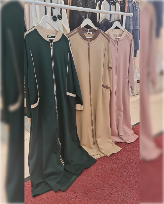 Casual Abaya Dress in 3 Gorgeous Shades  عباءة رياضية عملية من القطن الناعم بثلاثة  ألوان مميزة