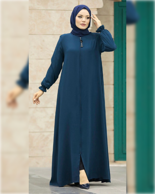 Elegant Abaya Dress in Dark Blue Shade for Summer عباءة صيفية أنيقة باللون الأزرق الغامق الجميل