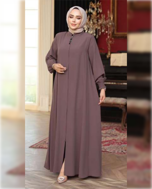 Modern Casual Zip-Front Abaya in Dusty Rose Shade عباءة عصرية عملية بسحاب أمامي باللون الوردي الفاتح الجميل
