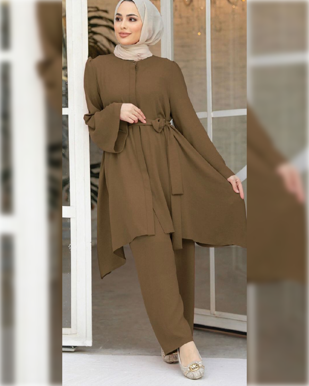 Sama Casual Aerobin 2-Pieces Outfit in Brown Shade طقم ساما الصيفي من نسيج الأيروبين مكون من قطعتين باللون البني الجميل