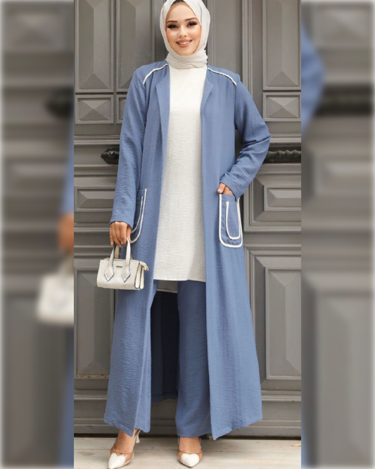 Ahlam Elegant Aerobin Outfit of 3-Pieces in Light Blue Shade  طقم أحلام الأنيق من قماش الأيروبين مكون من ثلاثة قطع باللون الأزرق الفاتح الجميل