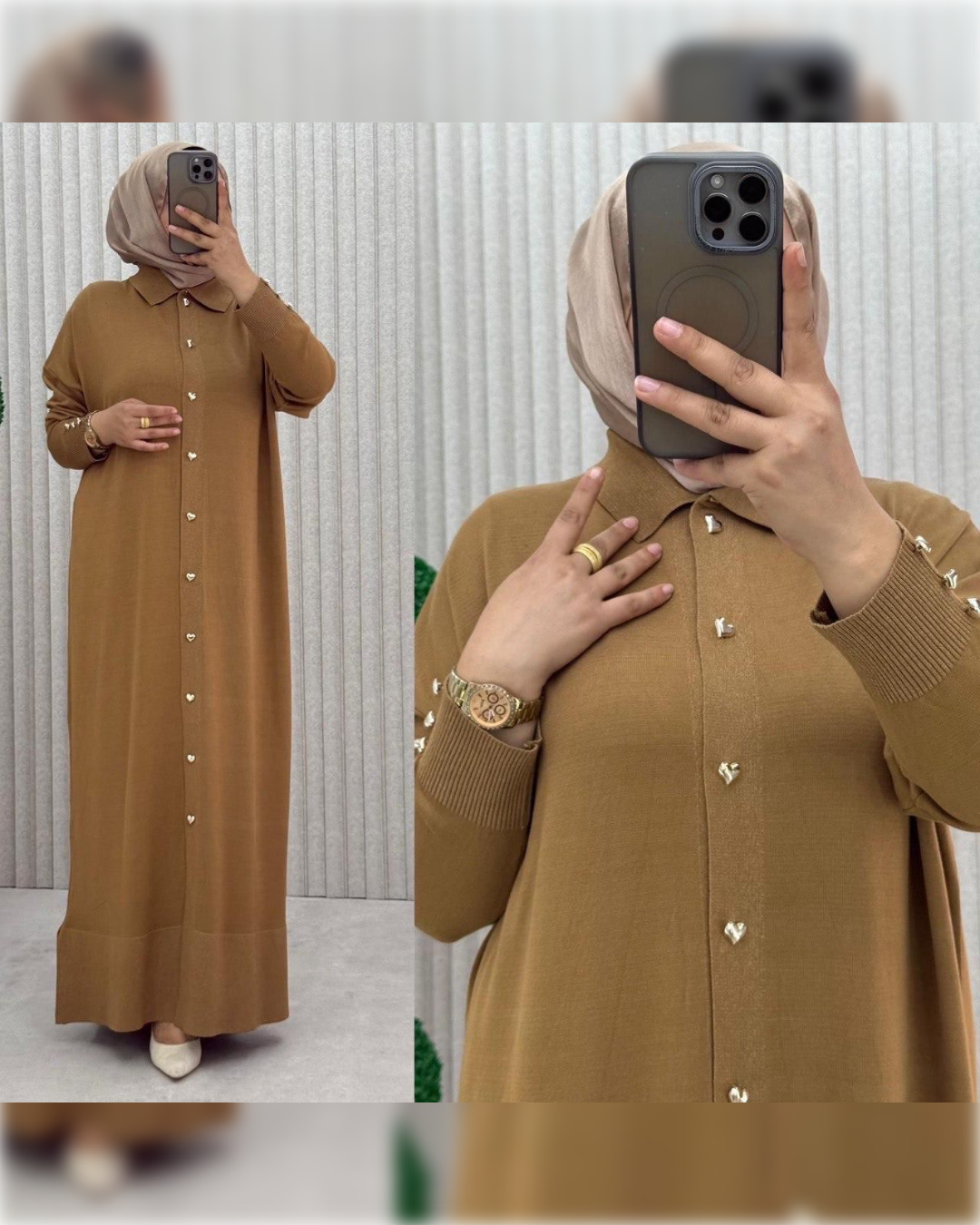 Cozy Fall - Winter Elegant Beige Button-Down Dress 🤍🤍 فستان خريفي شتوي دافئ بأزرار بشكل قلوب باللون البيج الجميل