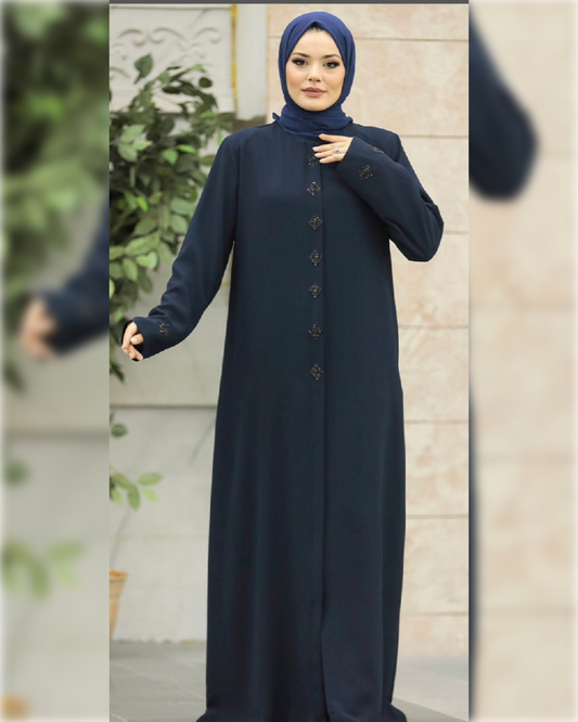 Layla Elegant Abaya Dress in Navy Shade   عباءة ليلى الأنيقة باللون الكحلي الجميل