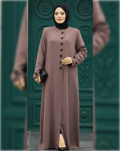 Layla Elegant Abaya Dress in Dusty Rose Shade   عباءة ليلى الأنيقة بأحد درجات الوردي الجميل