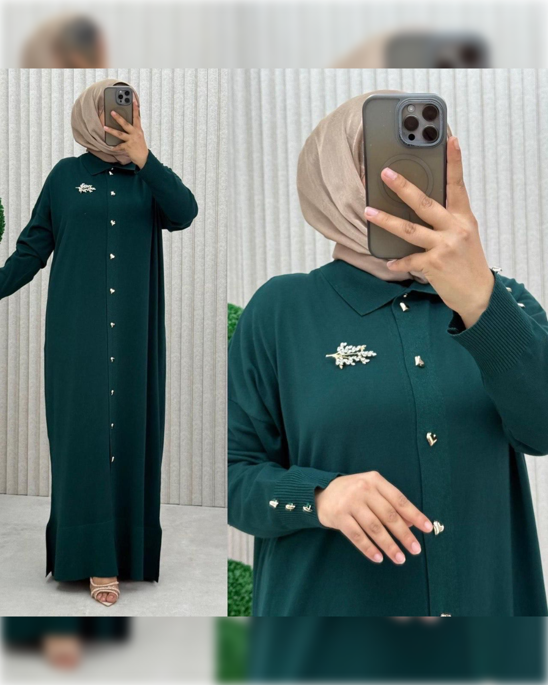 Cozy Fall - Winter Elegant Gray Button-Down Dress 🩶🩶 فستان خريفي شتوي دافئ بأزرار بشكل قلوب باللون الرمادي الجميل