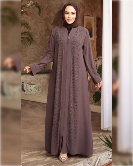 Elegant Zip-Front Abaya in Dusty Rose Shade عباءة أنيقة بسحاب أمامي باللون الوردي الفاتح  الجميل
