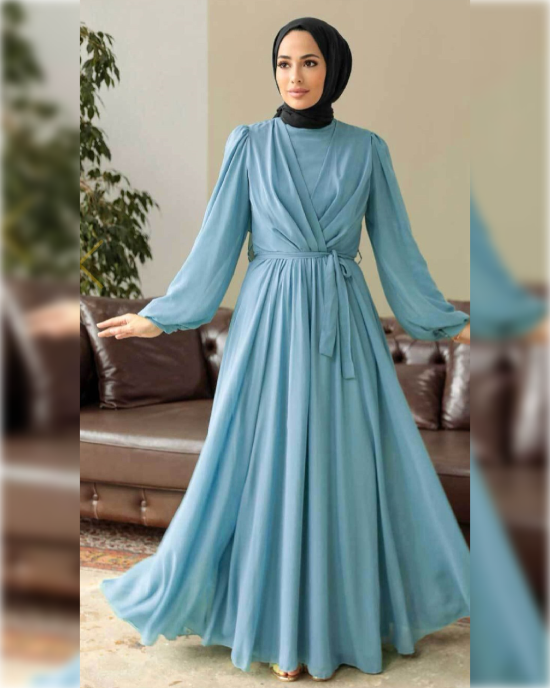 Fatimah Belted - Chiffon Dress - in Light Blue Shade فستان فاطمة الصيفي محدد الخصر وباللون الأزرق الفاتح الجميل