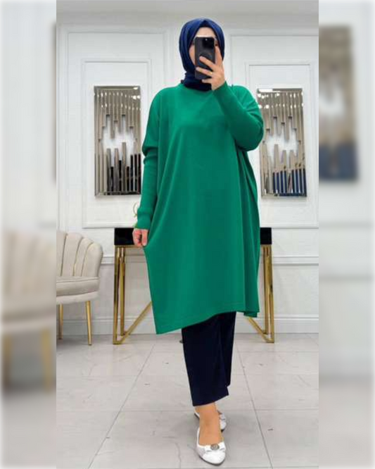 Cozy Long Blouse in Green Shade   بلوزة شتوية دافئة بلون أخضر الفاتح الجميل