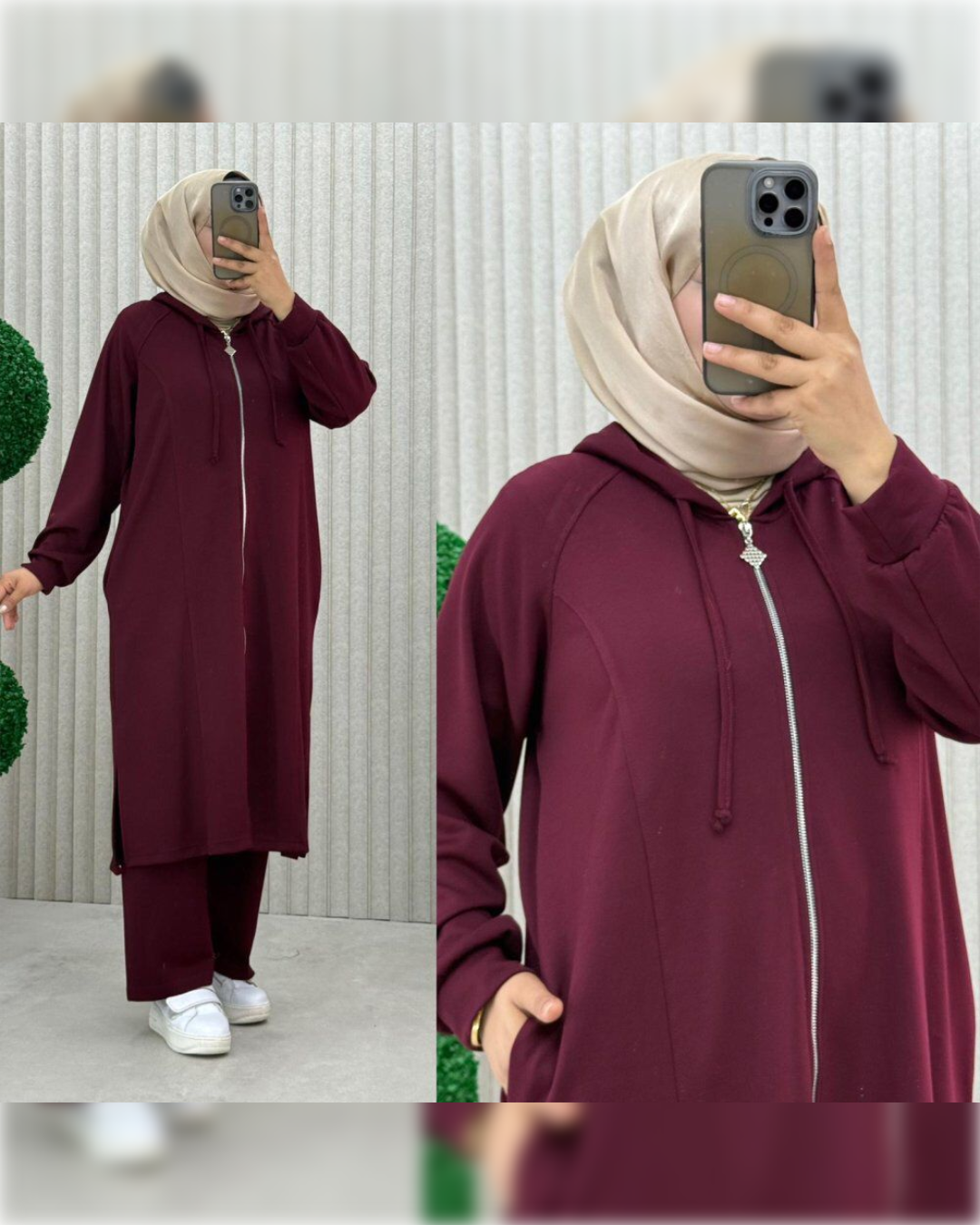 Cozy Cotton Sportswear of 2-Pieces in Maroon Shade بدلة رياضية دافئة من قطعتين باللون الخمري الجميل