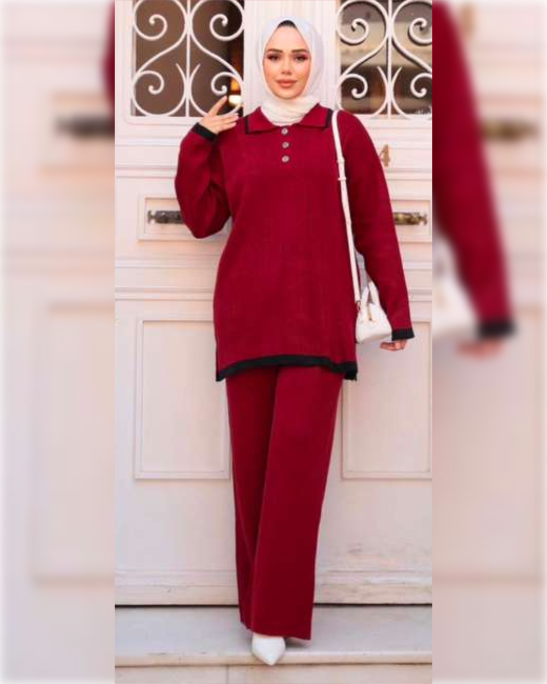 Casual Tricot Red 2-Pieces Outfit in Wool طقم شتوي من الصوف الناعم مكون من قطعتين باللون الأحمر الجميل