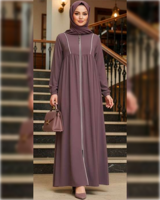 Elegant Zip-Front Abaya in Dusty Rose Shade عباءة أنيقة بسحاب أمامي باللون الوردي الفاتح الجميل