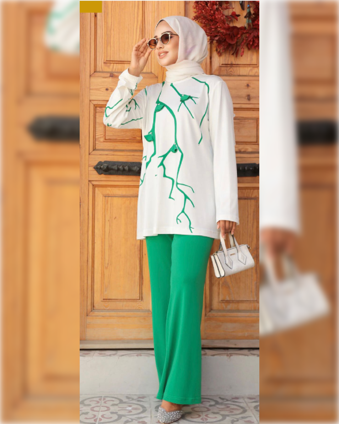 Alma Lycra Outfit of 2-pieces in Green Shade طقم ألما من قماش الليكرا مكون من قطعتين باللون الأخضر الفخم