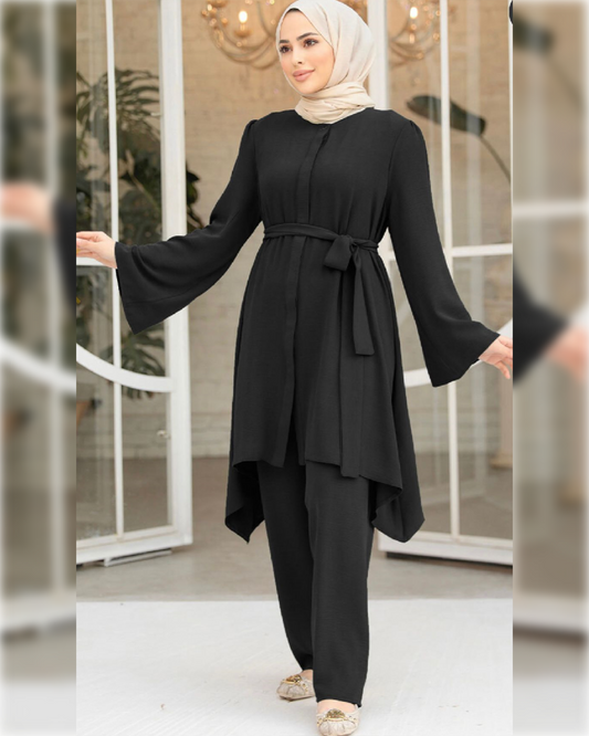 Sama Casual Aerobin 2-Pieces Outfit in Black Shade طقم ساما الصيفي من نسيج الأيروبين مكون من قطعتين بأحد درجات الأسود الجميل