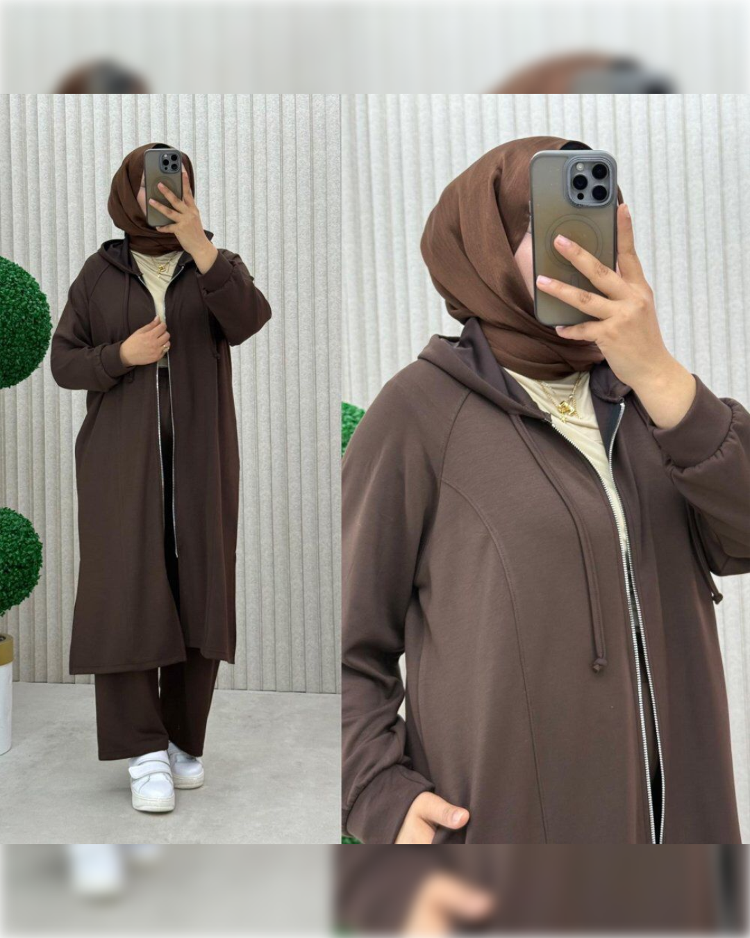 Cozy Cotton Sportswear of 2-Pieces in Brown Shade بدلة رياضية دافئة من قطعتين باللون  البني الجميل