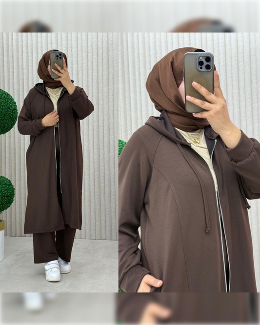 Cozy Cotton Sportswear of 2-Pieces in Brown Shade بدلة رياضية دافئة من قطعتين باللون  البني الجميل