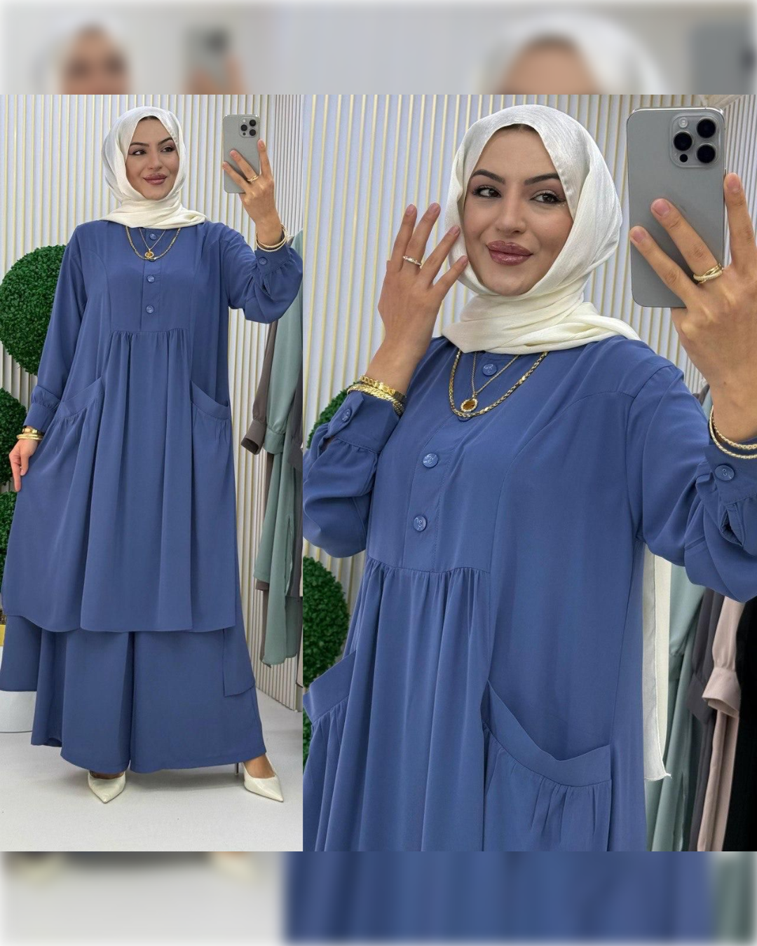 Casual Silky 2-Pieces Outfit in Light Blue Shade  طقم حريري عملي مكون من قطعتين باللون الأزرق الفاتح الجميل