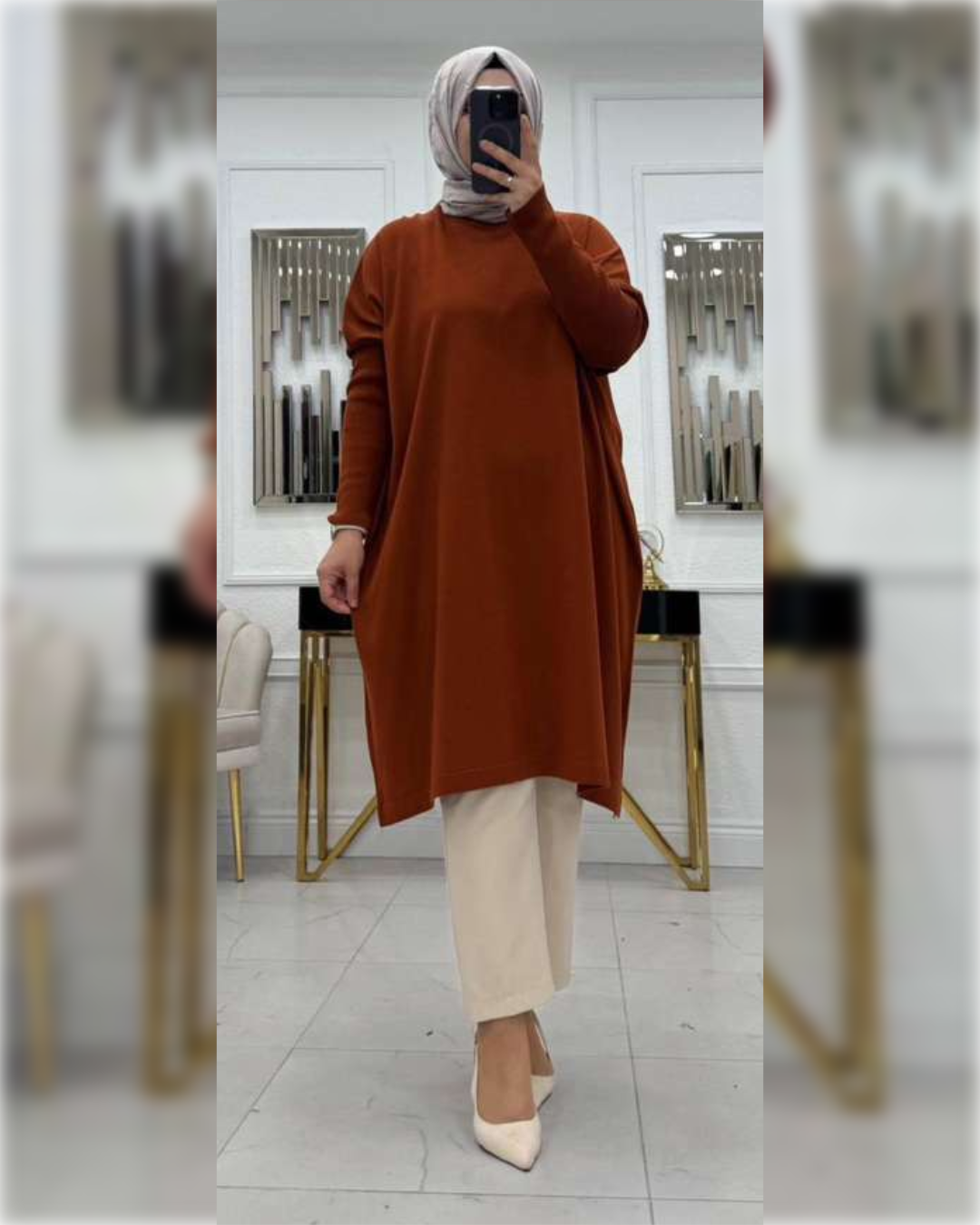Cozy Long Blouse in Bronze Shade   بلوزة شتوية دافئة باللون البرونزي الجميل