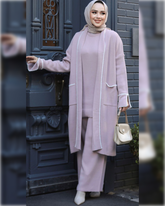 Ahlam Elegant Woolen Outfit of 3-Pieces in Gorgeous Light Shade  طقم أحلام الشتوي الأنيق المكون من ثلاثة قطع بلون فاتح مميز