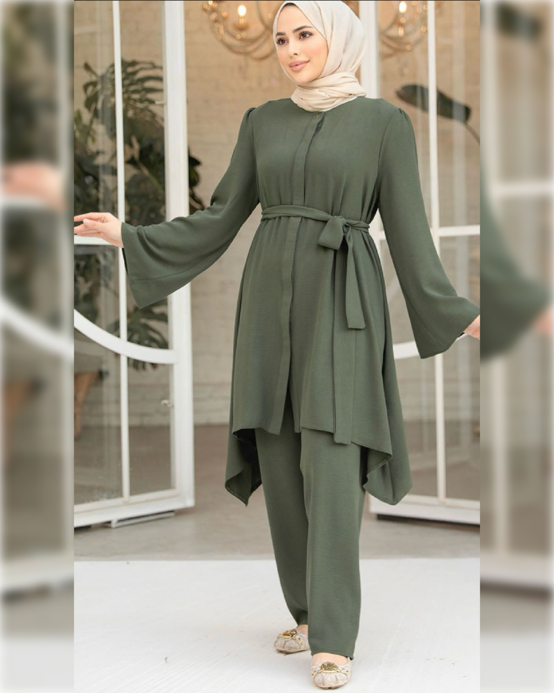Sama Casual Aerobin 2-Pieces Outfit in Green Shade طقم ساما الصيفي من نسيج الأيروبين مكون من قطعتين بأحد درجات الأخضر الجميل