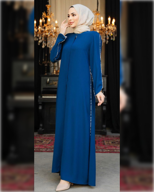Fatimah Chic Abaya Dress for Summer in Blue Shade   عباءة فاطمة الصيفية  باللون الأزرق الجميل و تفاصيل أنيقة