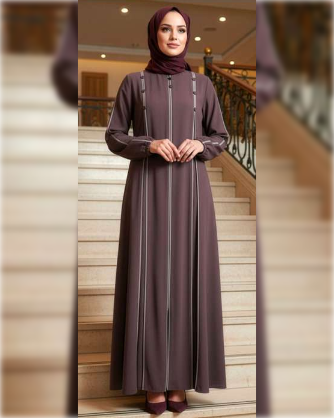 Classic Zip-Front Abaya in Dusty Rose Shade عباءة أنيقة بسحاب أمامي باللون الوردي الفاتح الجميل