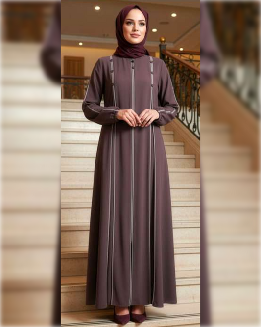 Classic Zip-Front Abaya in Dusty Rose Shade عباءة أنيقة بسحاب أمامي باللون الوردي الفاتح الجميل