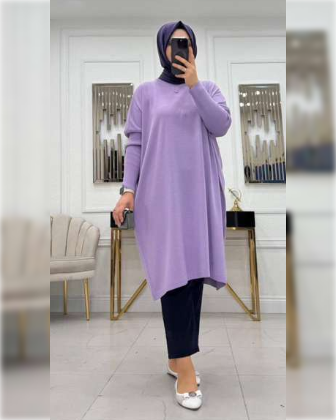 Cozy Long Blouse in Light Purple Shade   بلوزة شتوية دافئة باللون البنفسجي الفاتح الجميل