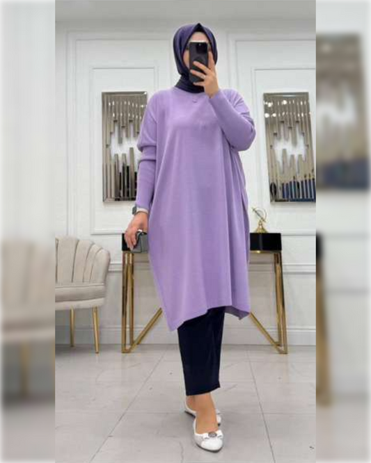 Cozy Long Blouse in Light Purple Shade   بلوزة شتوية دافئة باللون البنفسجي الفاتح الجميل