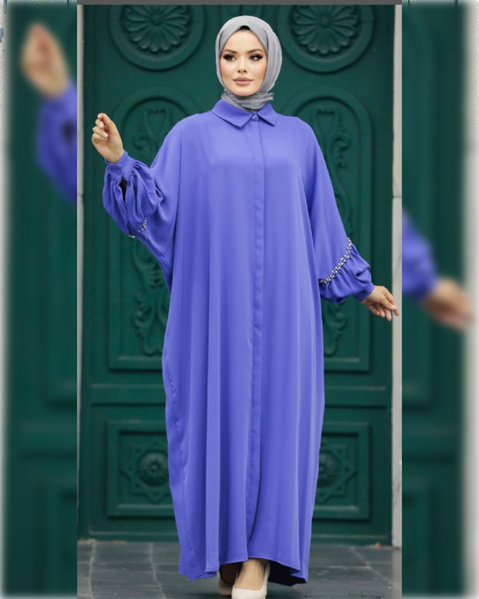 Elegant Abaya Dress in Blue Shade for Summer عباءة صيفية أنيقة باللون الأزرق الجميل