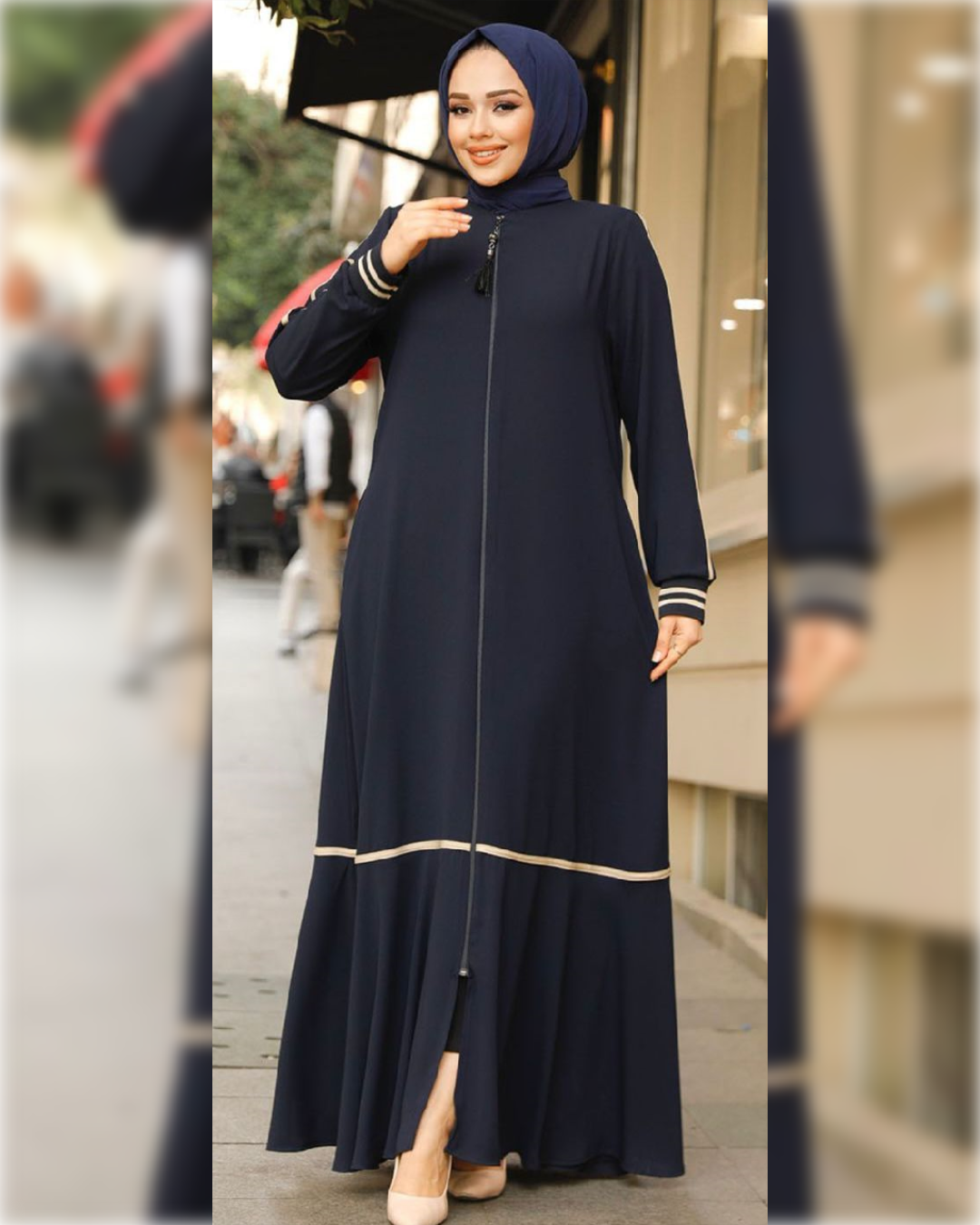 Fatimah Chic Abaya Dress for Summer in Navy Blue Shade   عباءة فاطمة الصيفية  باللون الكحلي الجميل و تفاصيل أنيقة