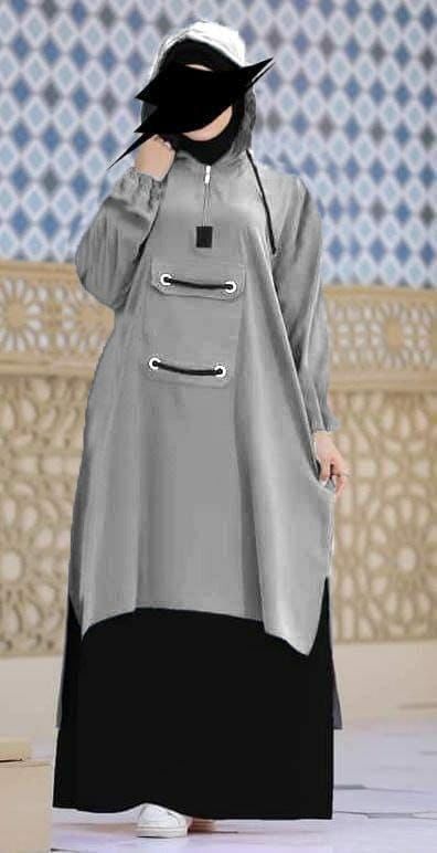 Sporty Hooded Abaya Dress in Light Gray Shade  عباءة رياضية بقلنسوة باللون الرمادي الفاتح الجميل