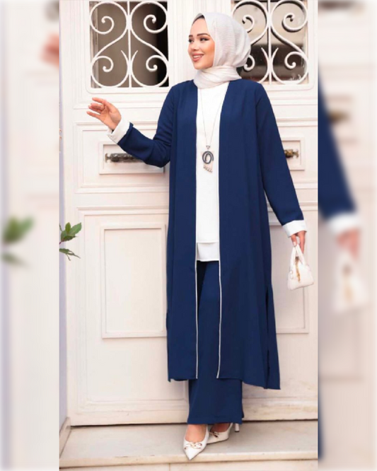 Ahlam Elegant Georgette Outfit of 3-Pieces in Blue Navy Shade  طقم أحلام الأنيق من الجورجيت المكون من ثلاثة قطع باللون الكحلي الجميل