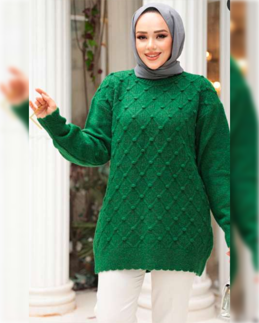 Cozy Blouse with Subtle Raised Detailing in Green Shade,  بلوزة شتوية دافئة بتصميم جميل باللون الأخضر الجميل