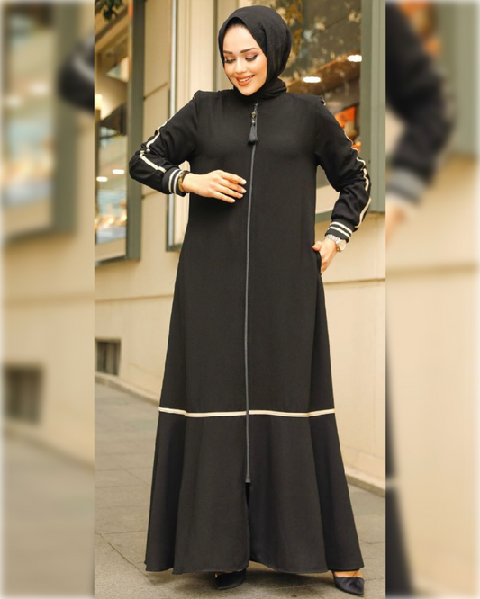 Fatimah Chic Abaya Dress for Summer in Black Shade   عباءة فاطمة الصيفية  باللون الأسود الجميل و تفاصيل أنيقة