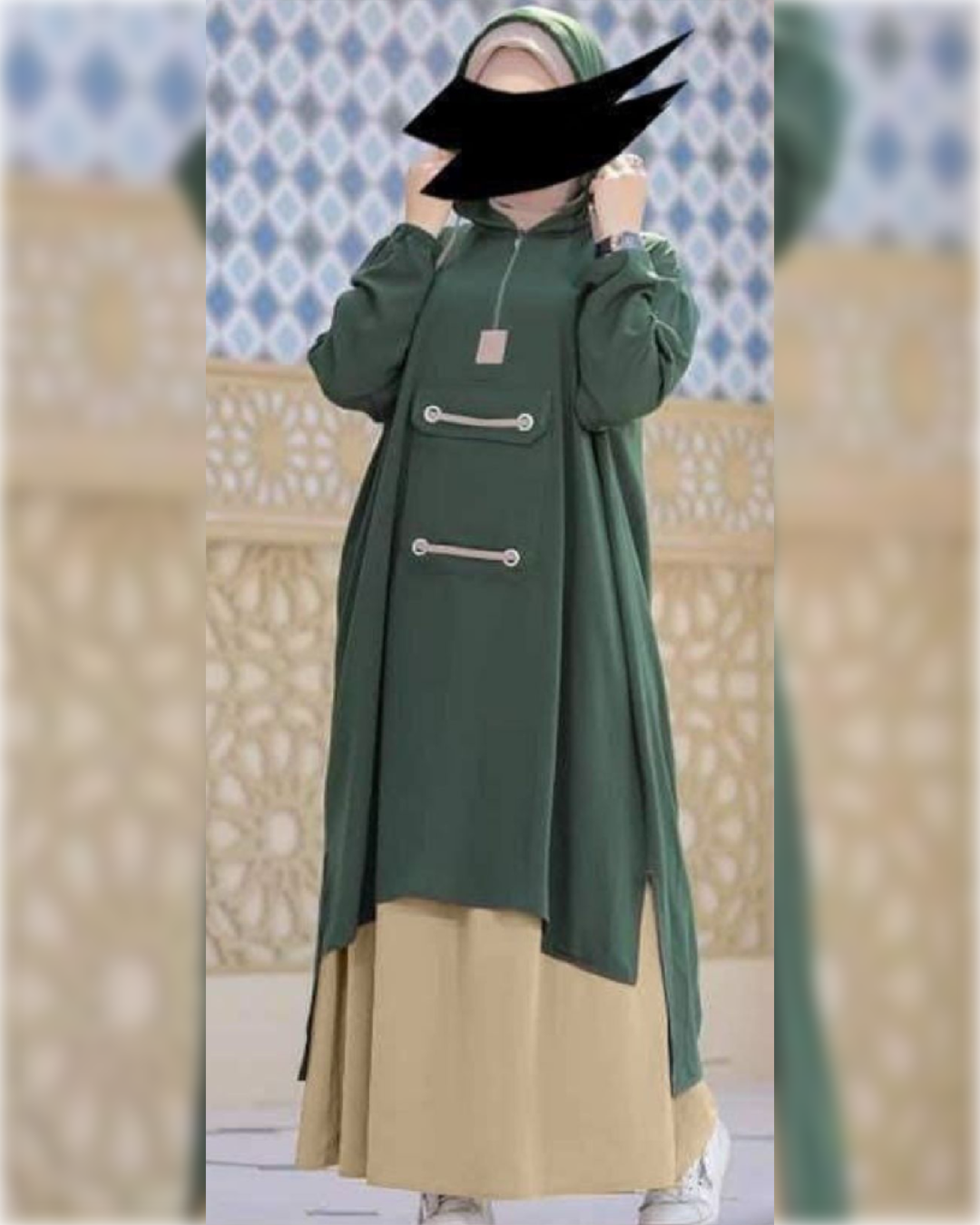 Sporty Hooded Abaya Dress in Light Green Shade  عباءة رياضية بقلنسوة باللون الأخضر الفاتح الجميل