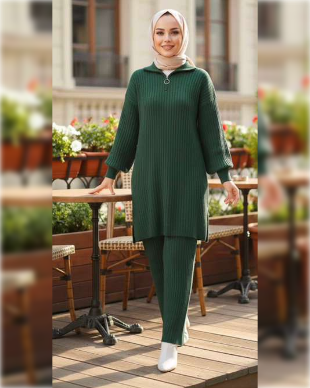 Casual Tricot Dark Green 2-Pieces Outfit in Wool طقم شتوي من الصوف الناعم مكون من قطعتين باللون الأخضر الداكن الجميل