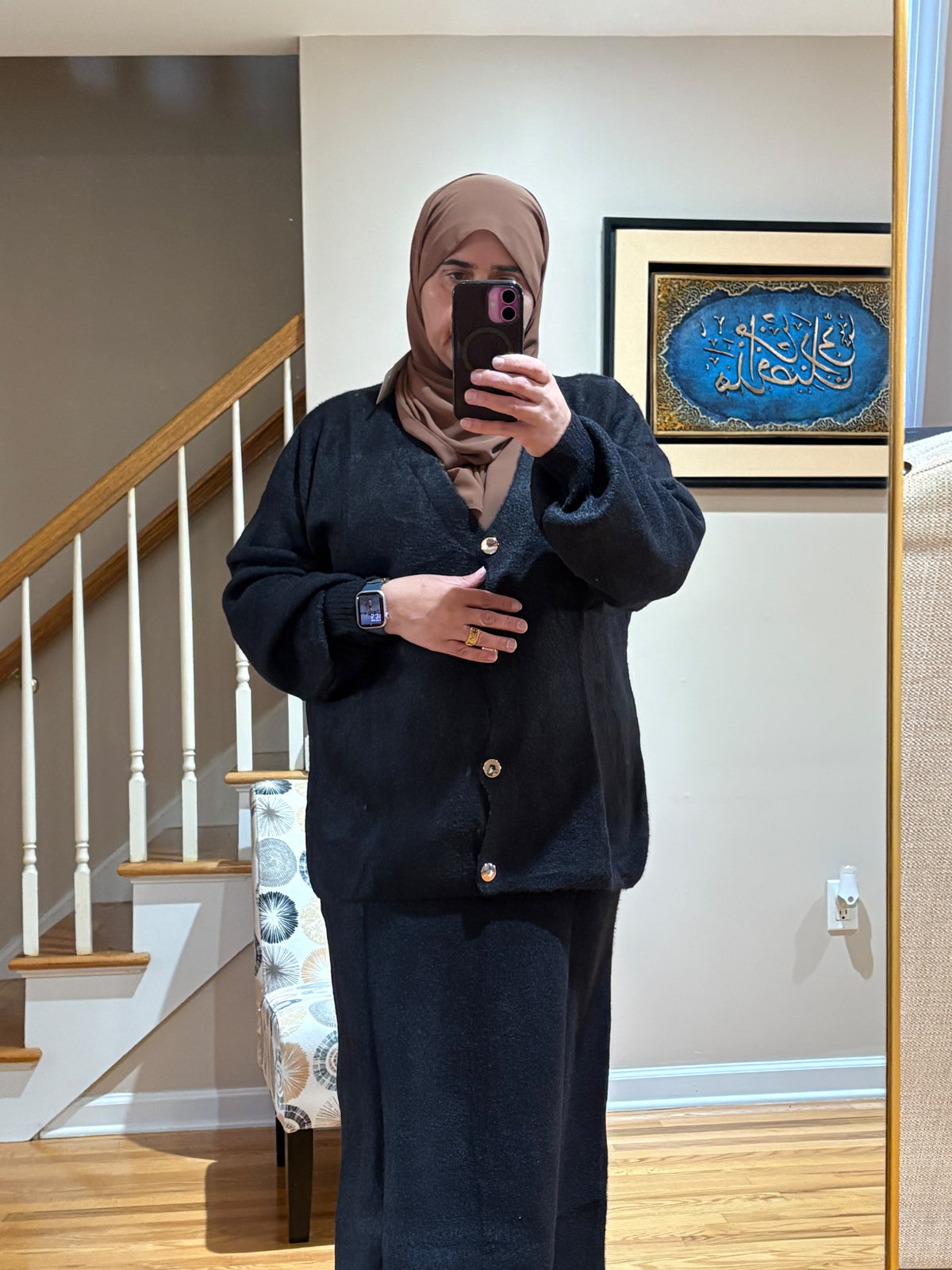 Elegant Two-Piece Knit Cardigan & Maxi Skirt Set طقم تريكو أنيق من قطعتين كارديجان و تنورة طويلة