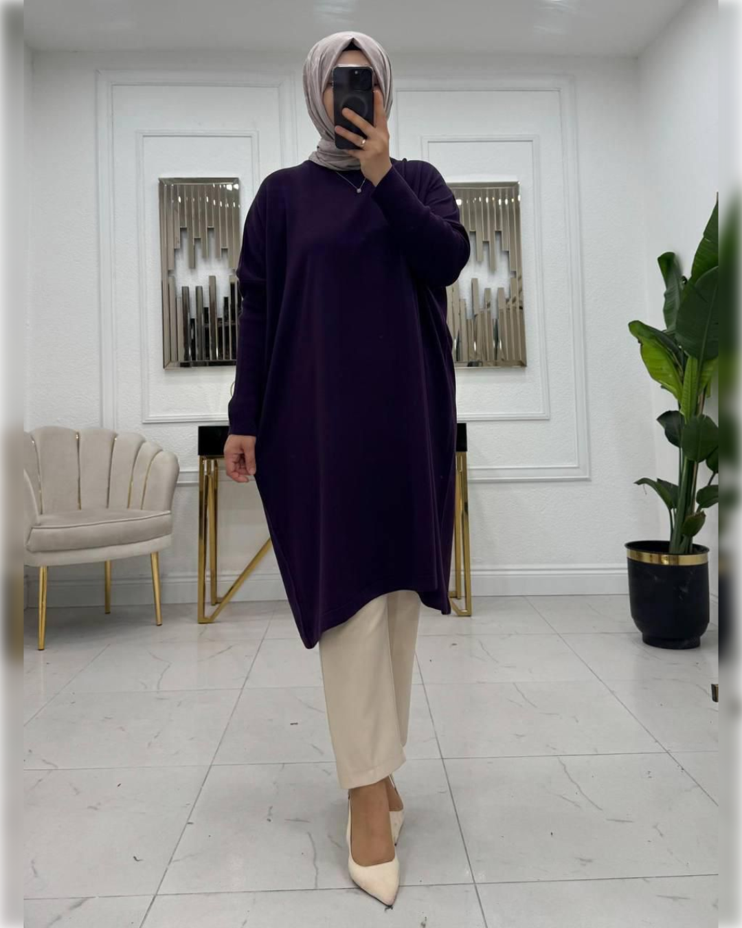 Cozy Long Blouse in Blue Navy Shade   بلوزة شتوية دافئة باللون الكحلي الجميل