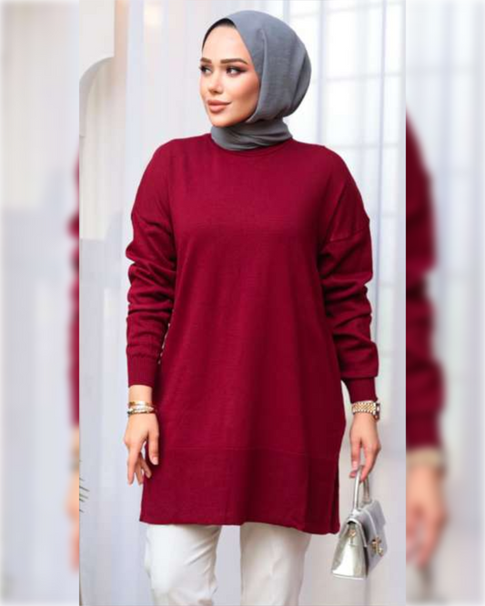 Cozy Blouse in Maroon Shade,  بلوزة شتوية دافئة بتصميم جميل باللون الخمري الجميل