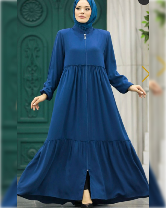 Elegant Abaya Dress in Dark Blue Shade for Summer عباءة صيفية أنيقة باللون الأزرق الغامق الجميل