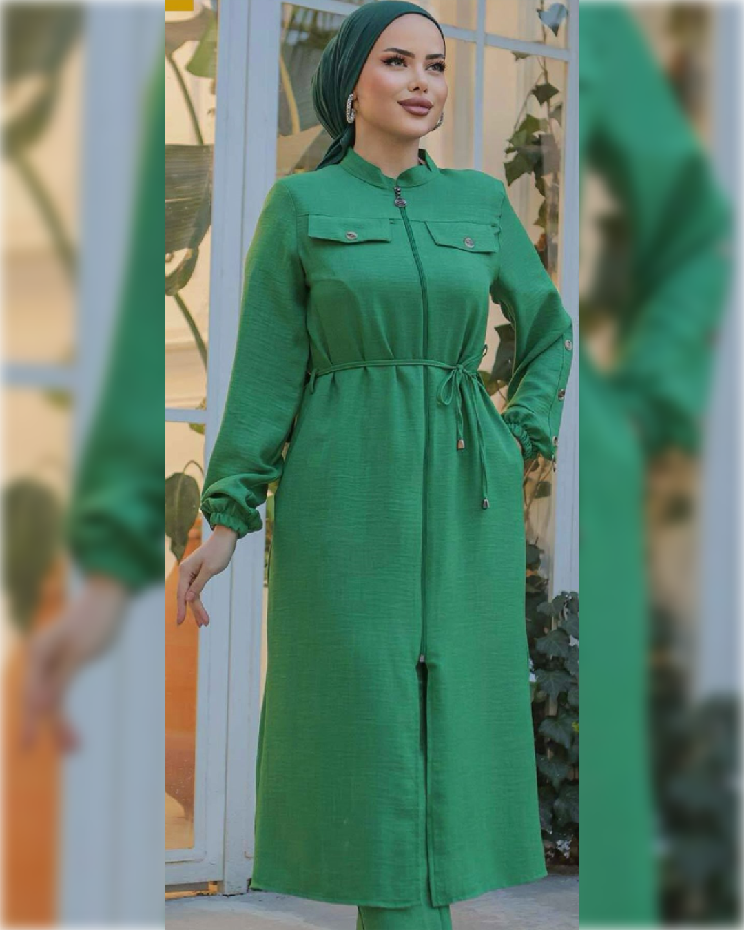 Suha Midi high waist belted Tunic in Green Shade قميص سهى الطويل و الواسع و بحزام الخصر العالي باللون الأخضر الجميل