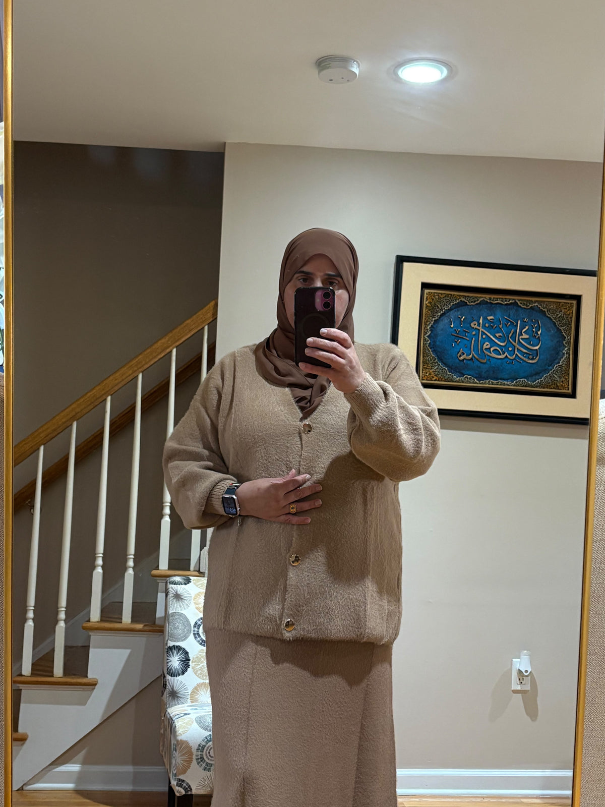 Elegant Two-Piece Knit Cardigan & Maxi Skirt Set طقم تريكو أنيق من قطعتين كارديجان و تنورة طويلة