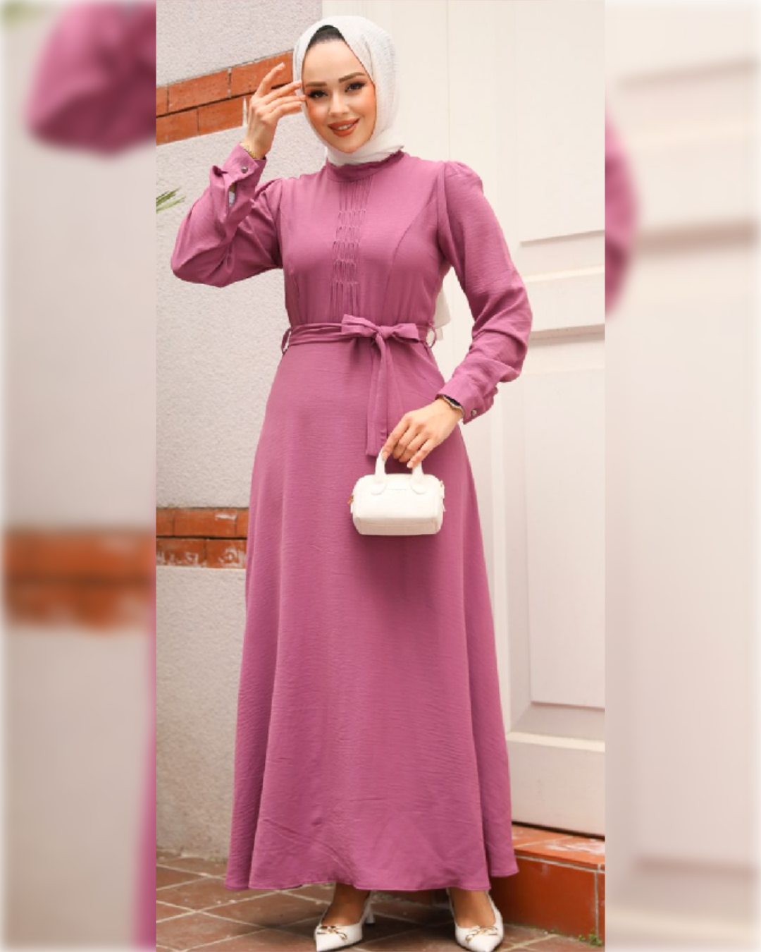 Sama Aerobin - High Waist Dress in Pink Shade فستان ساما الصيفي ذو الخصر العالي من نسيج الأيروبين باللون الزهري الجميل
