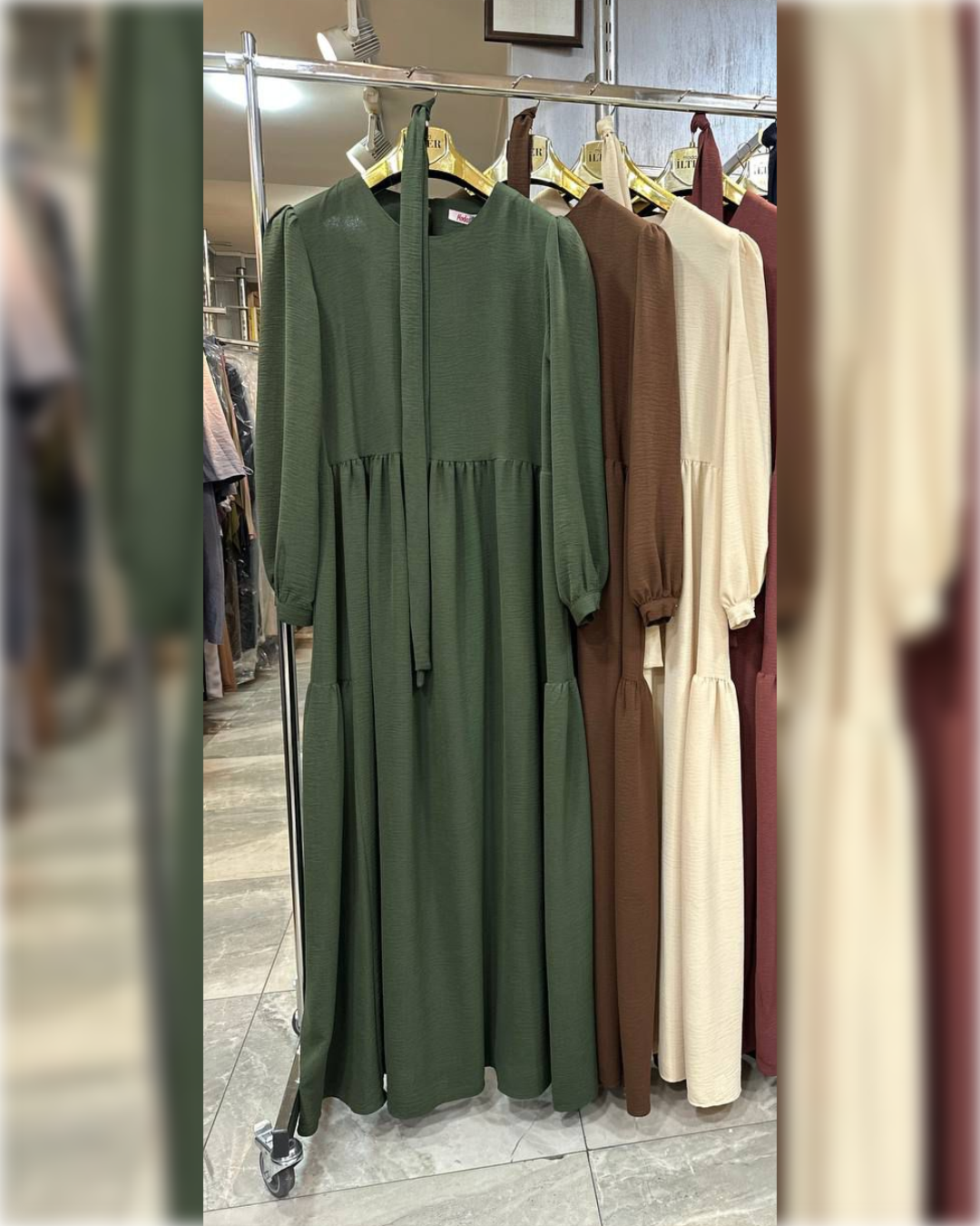 Samira Aerobin - High Waist Dress in 2 Gorgeous Shades (Beige & Green) فستان سميرة الصيفي ذو الخصر العالي من نسيج الأيروبين باللون الأخضر ولون البيج الجميل