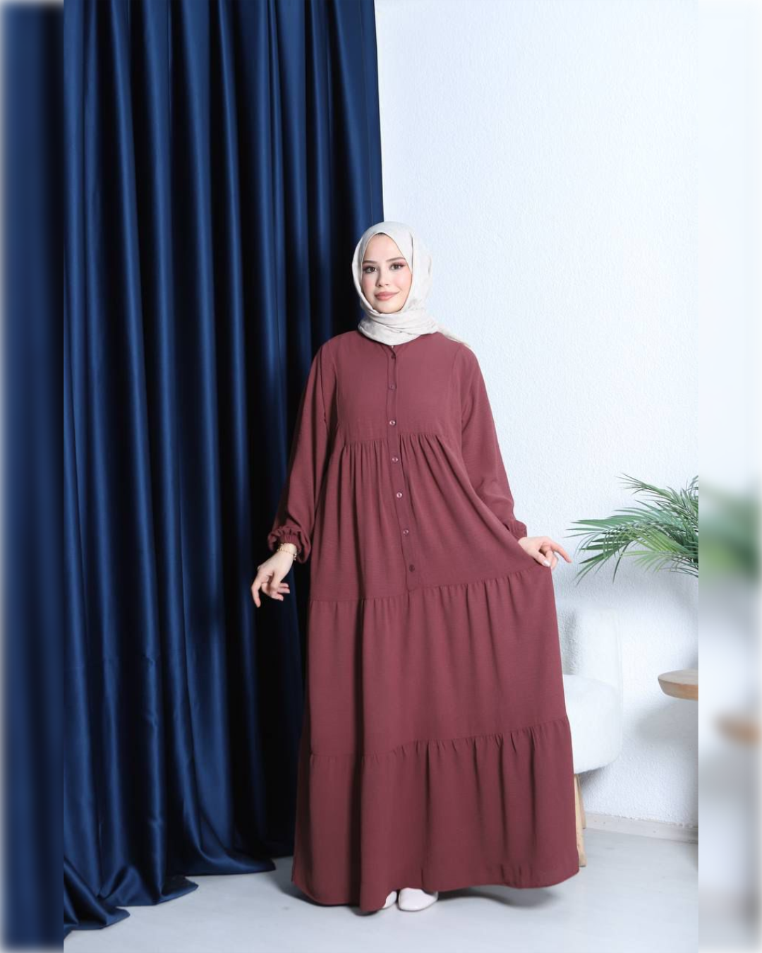 Aerobin Tiered - Long Dress in Brown Shade فستان آيروبين صيفي طويل باللون البني الجميل