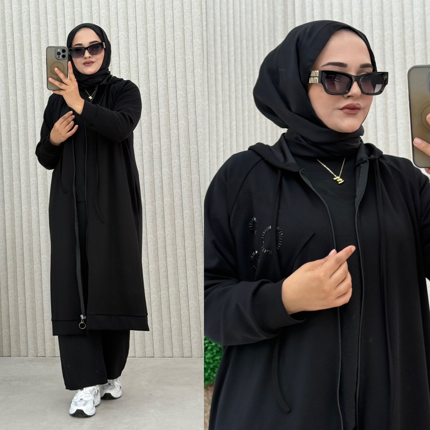 Casual Long Hooded Zip Up Cardigan in 3 Gorgeous Shades كارديجان عملي طويل بسحاب متوفر بثلاثة ألوان جميلة
